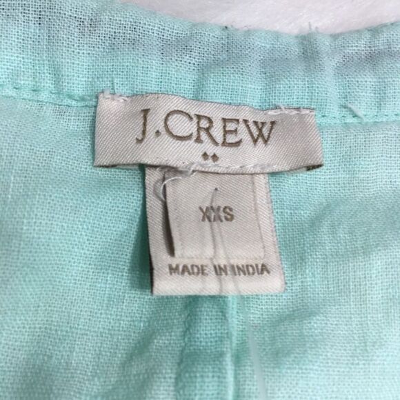J.CREW BEACH BOHO PEASANT EMBROIDERED LINEN MINT GREEN‎ V-NECK TOP XXS - Picture 7 of 10